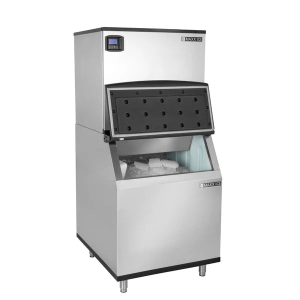 Máquina de hielo modular Maxx Ice MIM1000N-B580, serie inteligente, contenedor de almacenamiento de 1000 lb a 580 lb, en acero inoxidable