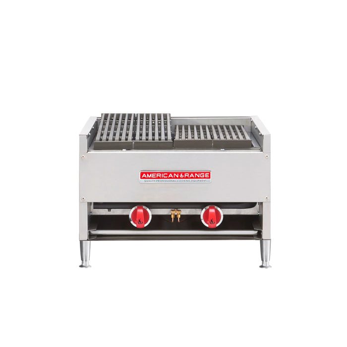 Asador a carbón de 24" para trabajo pesado, modelo de mostrador, de piedra volcánica, a gas natural, American Range AECB-24