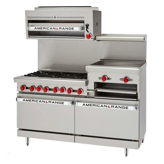 Cocina a gas American Range AR-6B-24RG de 60" con 6 quemadores, plancha y asador, gas natural