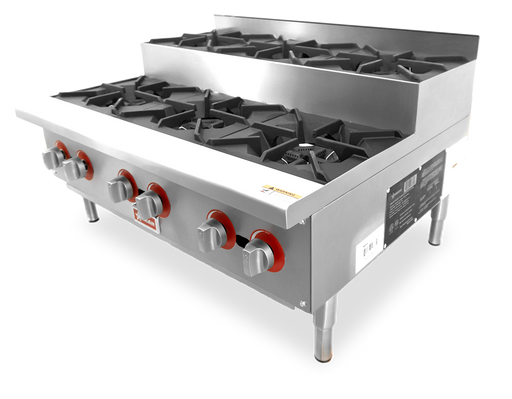 Omcan CE-CN-HP36-S Gas Hotplate Step Up 6 Burners 36 Inches/914mm 156000 Btu Cetlus/etl