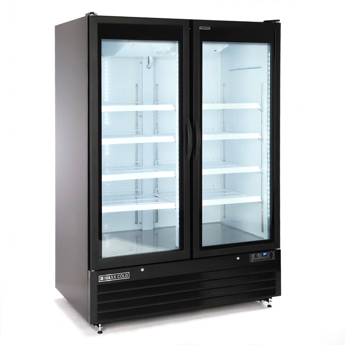 Maxx Cold MXGDM-50FBHC 54” Glass Door Merchandiser Freezer, Large Storage Capacity, Double Door - Top Restaurant Supplies