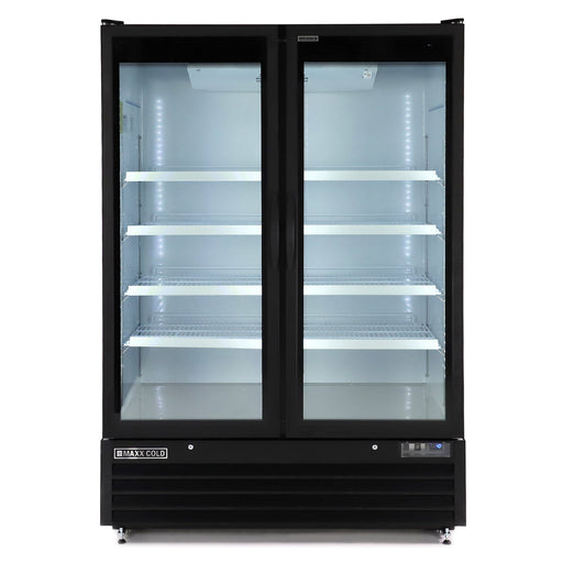 Maxx Cold MXGDM-50RBHC 54" Glass Door Merchandiser Refrigerator, Large Storage Capacity, Double Door - Top Restaurant Supplies