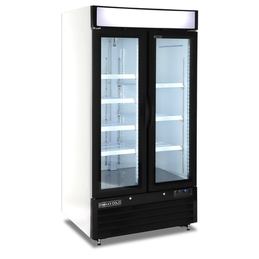 Maxx Cold MXM2-36FHC Glass Door Narrow Width Merchandiser Freezer, Double Door, White - Top Restaurant Supplies