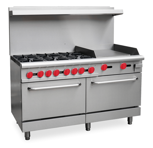 Omcan CE-CN-0006-GN Commercial Range W/ 24in Griddle Natural Gas 60in/1524mm 6 Burner 2 Oven 282,000 Btu Cetlus/etls