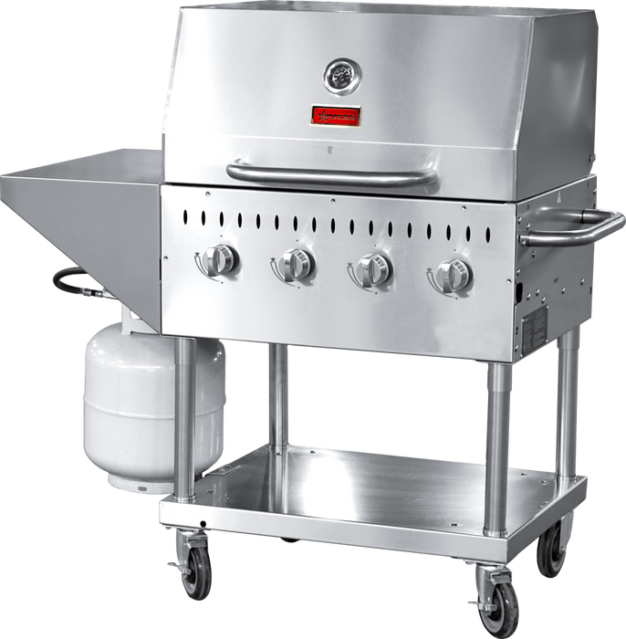 Omcan CE-CN-0030-S LP Outdoor Bbq Grill Propane 4 Burners All Ss With Top And Side Shelf 1 Roll Dome 64,000 Btu Cetlus