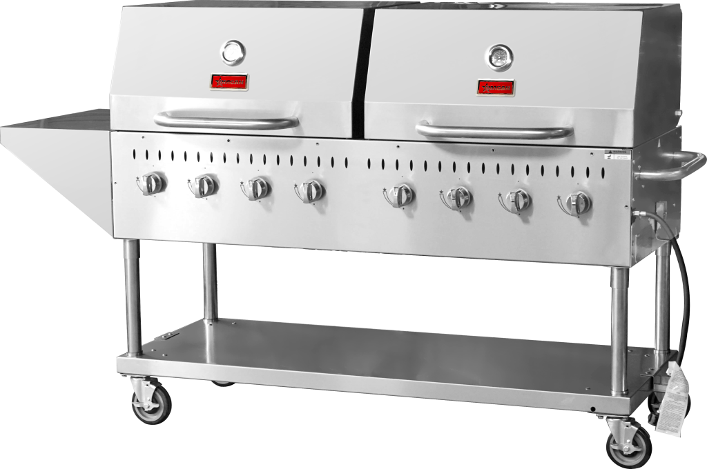 Omcan CE-CN-0060-S LP Outdoor Bbq Grill Propane 8 Burners All Ss With Top And Side Shelf 2 Roll Dome 128,000 Btu Cetlus