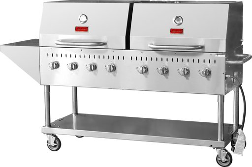 Omcan CE-CN-0060-S LP Outdoor Bbq Grill Propane 8 Burners All Ss With Top And Side Shelf 2 Roll Dome 128,000 Btu Cetlus