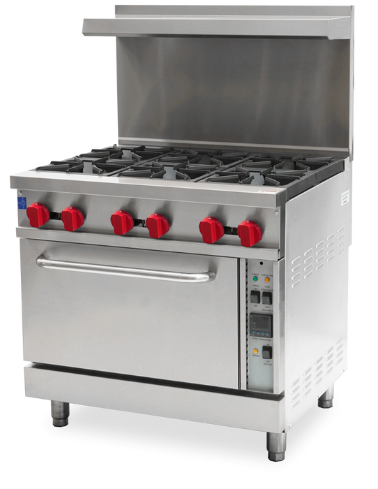 Omcan CE-CN-0914-LC Commercial Range Liquid Propane 36 Inch/914mm 6 Burner With Convection Oven 211,000 Btu Cetlus/etls