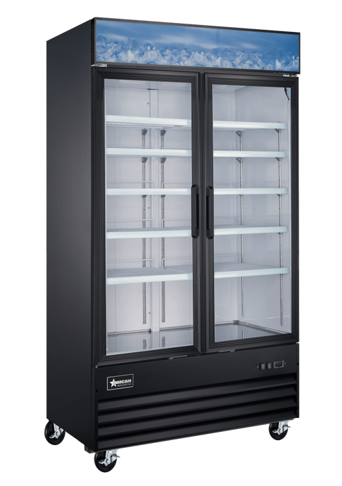 Omcan FR-CN-1250-HC-BK Freezer 2 Door Glass Merchandiser Black D Breaker 49 Inch/1250mm 110v/60/1 Cetlus/etl Sanitation