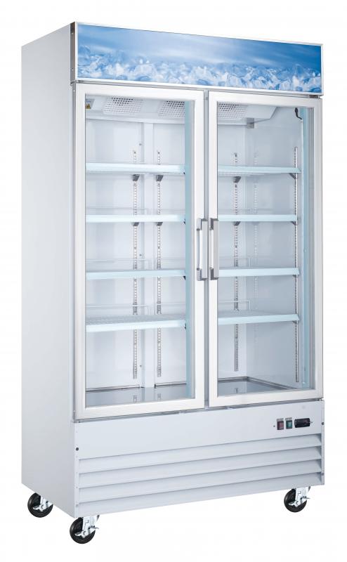 Omcan FR-CN-1250-HC Freezer 2 Door Glass Merchandiser White D Breaker 49 Inch/1250mm 110v/60/1 Cetlus/etl Sanitation