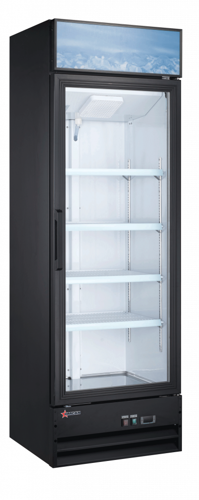 Omcan RE-CN-0014-HC-BK Refrigerated 1 Door Glass Merchandiser Black 14 Cu Ft 110v/60/1 Cetlus/etl Sanitation