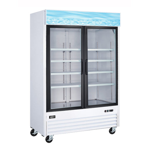 Omcan RE-CN-0045-HC-SW Refrigerator 2 Swinging Door Glass Merchandiser White 44.8 Cu Ft 110v/60/1 Cetlus/etl Sanitation