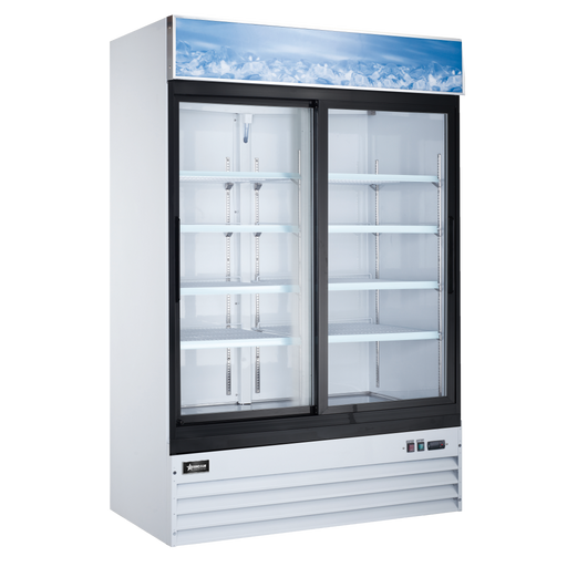 Omcan RE-CN-0045-HC Refrigerator 2 Sliding Door Glass Merchandiser White 44.8 Cu Ft 110v/60/1 Cetlus/etl Sanitation