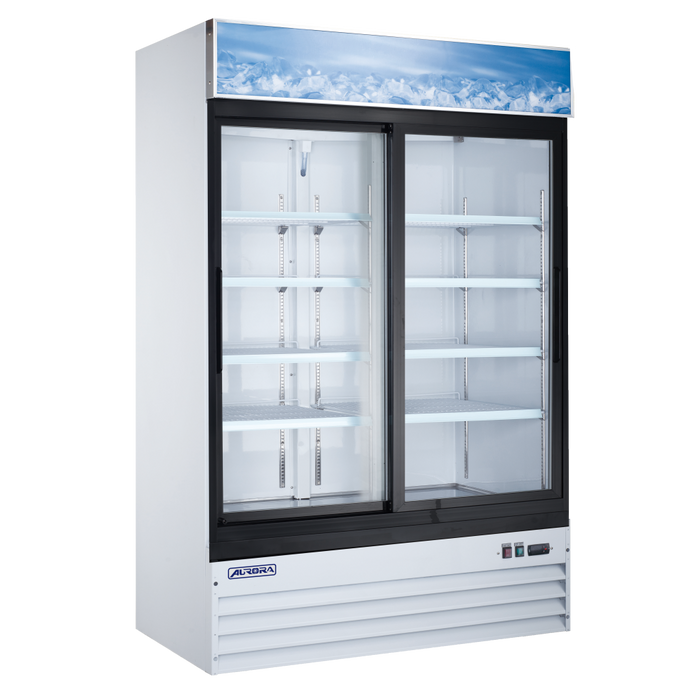 Omcan RE-CN-0045E-HC Aurora Refrigerator 2 Door Glass 44.8 Cu Ft White 110v/60/1 Cetlus/etl Sanitation