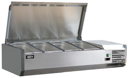 Omcan RS-CN-0004-PSS Refrigerated Pizza Topping Rail Ss Cover  4 X Gn 1/3 Pans 110v/60/1 Cetlus/etls