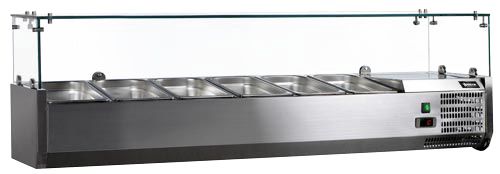 Omcan RS-CN-0006-P Refrigerated Pizza Topping Rail Glass Cover 6 X Gn 1/3 Pans 110v/60/1 Cetlus/etls