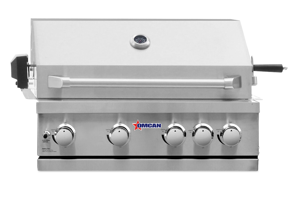 Omcan CE-CN-0030-B LP Bbq Grill Built In 30" Propane 5 Burners All Ss W/rotisserie/led/lid/warming Rack 35500 Btu Ccsaus