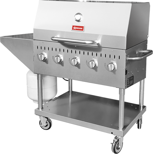 Omcan CE-CN-0036-S LP Outdoor Bbq Grill Propane 5 Burners All Ss With Top And Side Shelf 1 Roll Dome 80,000 Btu Cetlus