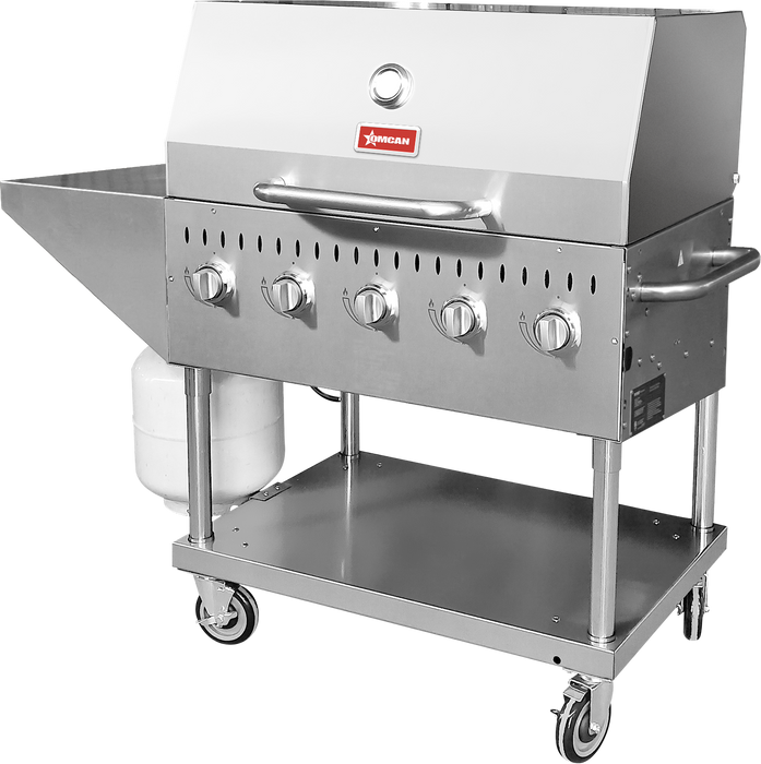 Omcan CE-CN-0036-S LP Outdoor Bbq Grill Propane 5 Burners All Ss With Top And Side Shelf 1 Roll Dome 80,000 Btu Cetlus