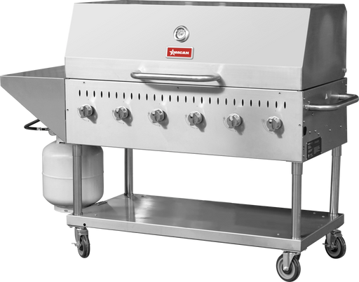 Omcan CE-CN-0048-S LP Outdoor Bbq Grill Propane 6 Burners All Ss With Top And Side Shelf 1 Roll Dome 96,000 Btu Cetlus