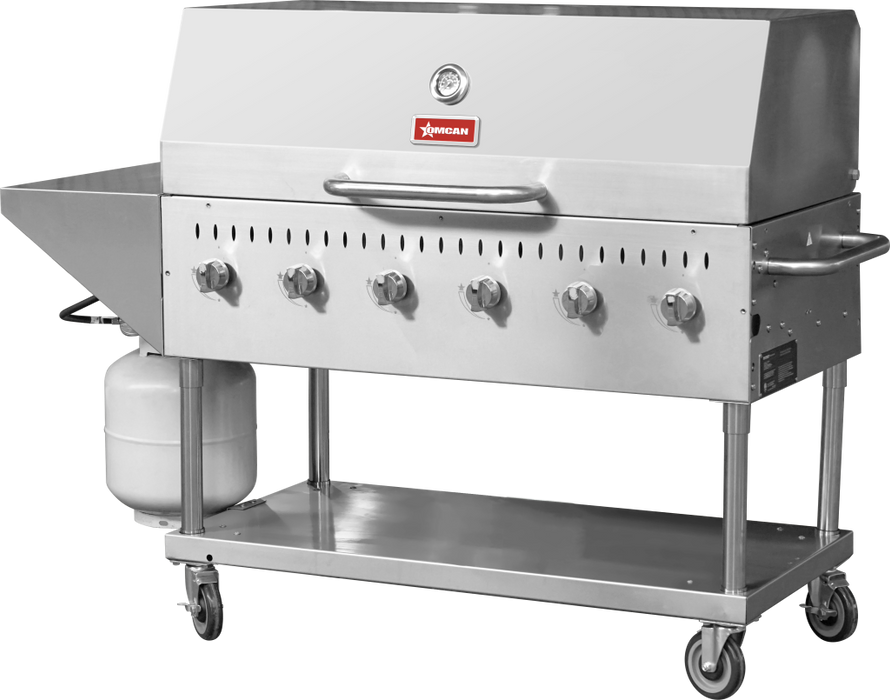 Omcan CE-CN-0048-S LP Outdoor Bbq Grill Propane 6 Burners All Ss With Top And Side Shelf 1 Roll Dome 96,000 Btu Cetlus