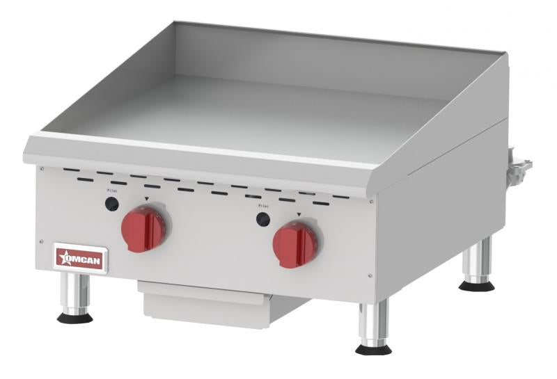 Omcan CE-CN-G24TPF Gas Griddle 2 Burners 24 Inches /610mm With Thermostat Controls 60000 Btu Etl