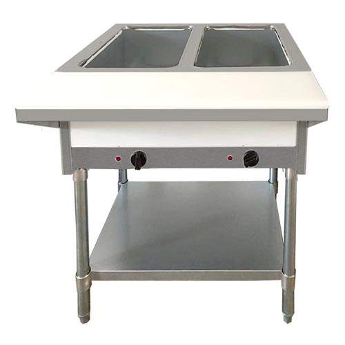 Omcan FW-CN-0002-NG Steam Table Natural Gas 2 Pans Open Well 7,000 Btu With Undershelf Cetlus/etls Pans Not Included