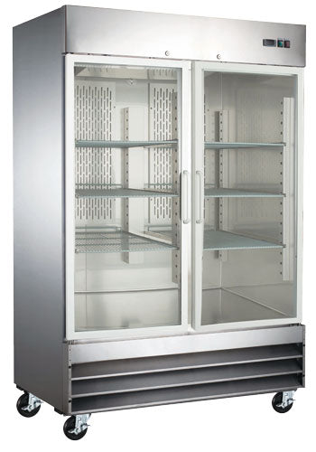 Omcan RE-CN-0041-G-HC Reach In Refrigerator 2 Glass Door Stainless Steel 47 Cu Ft 115v/60/1 Cetlus/etl Sanitation