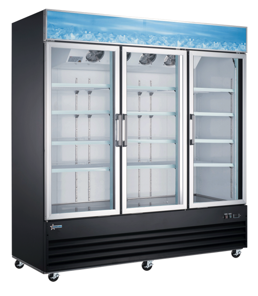 Omcan RE-CN-0052-HC-BK Refrigerator 3 Door Glass Merchandiser Black 52.3 Cu Ft 110v/60/1 Cetlus/etl Sanitation