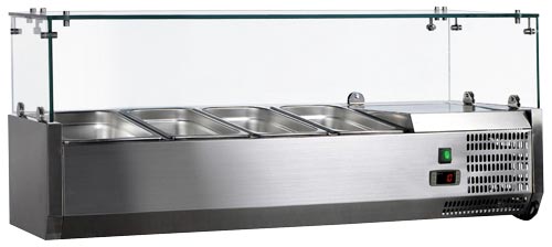 Omcan RS-CN-0004-P Refrigerated Pizza Topping Rail Glass Cover  4 X Gn 1/3 Pans 110v/60/1 Cetlus/etls