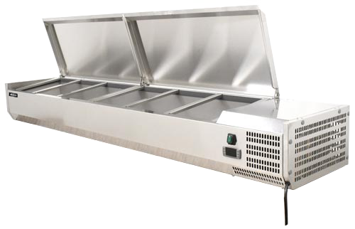 Omcan RS-CN-0009-PSS Refrigerated Pizza Topping Rail Double Ss Cover  9 X Gn 1/3 Pans 110v/60/1 Cetlus/etls