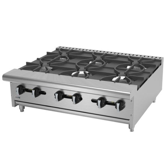 Asber AEHP-6-36 36" Countertop Gas Hotplate with 6 Burners - 180,000 BTU - Top Restaurant Supplies