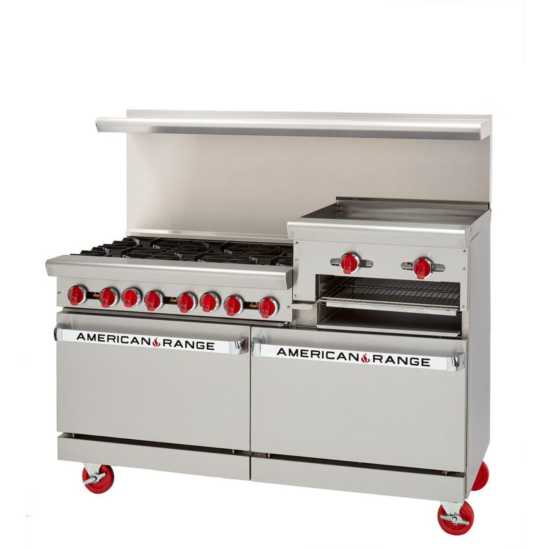 American Range AR-6B-24RG-NG 60" 6 Burner & 24" Raised Griddle Natural Gas Range - 302,000 BTU