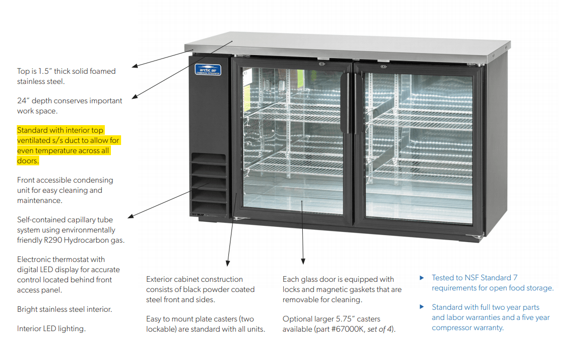 Arctic Air ABB60G 61" Two Door Glass Back Bar Refrigerator, 16.7 Cu. Ft. - Top Restaurant Supplies