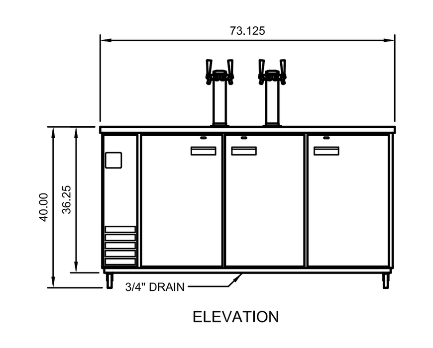 Arctic Air ADD72R-2 73" Three Door Double Tap Black Direct Draw Beer Dispenser, 20.7 Cu. Ft. - Top Restaurant Supplies