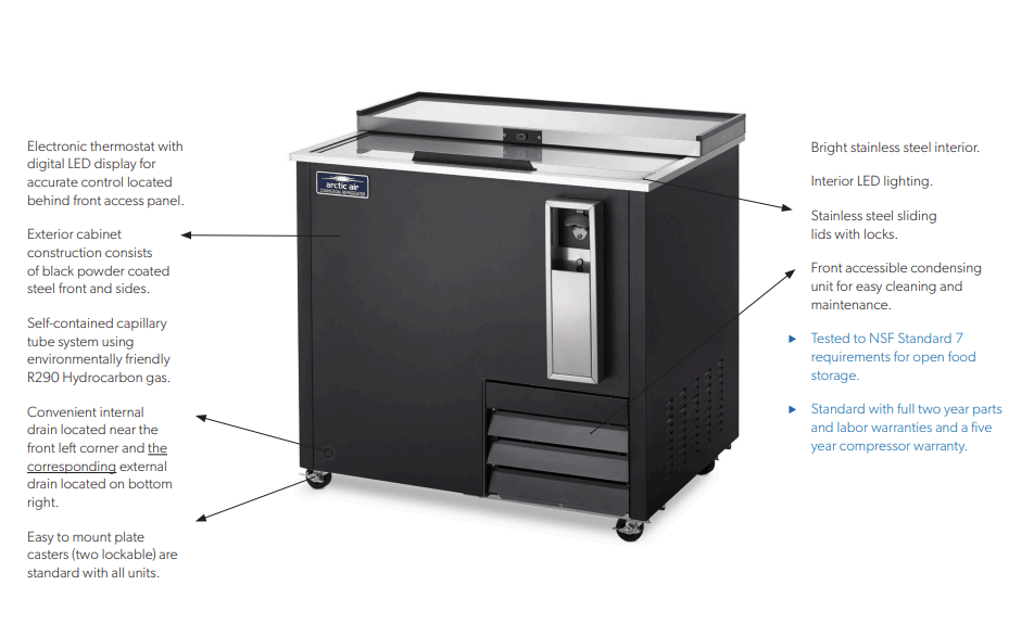Arctic Air AUB36R 37" Horizontal Bottle Cooler One Lid, 9.3 Cu. Ft. - Top Restaurant Supplies