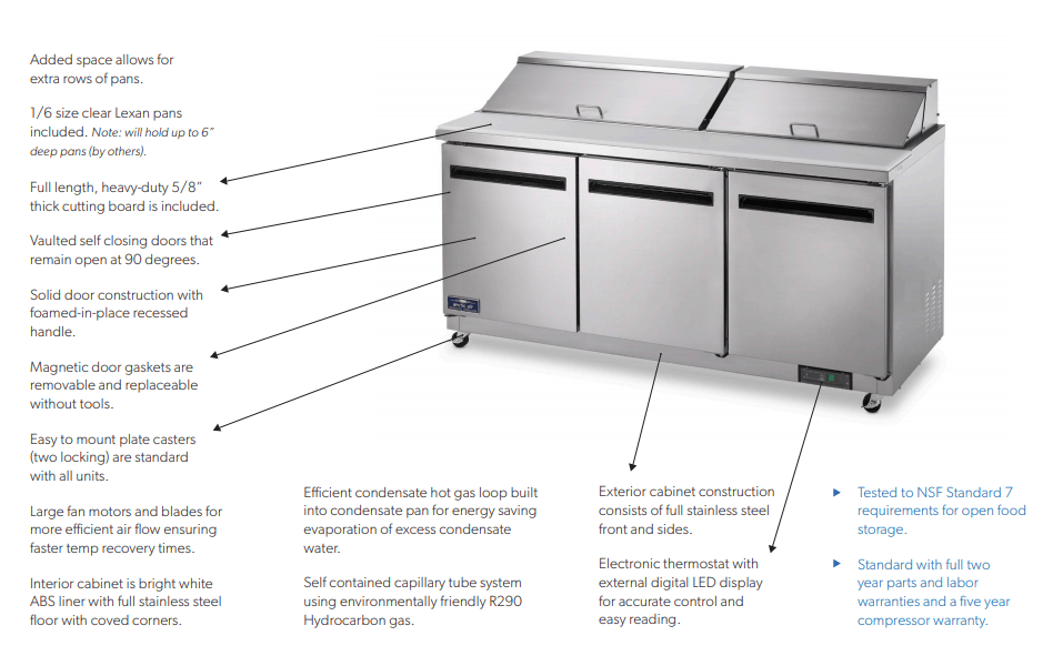 Arctic Air AMT72R 72" Three Door Mega-Top Sandwich/Salad Prep Table, 18 Cu. Ft. - Top Restaurant Supplies