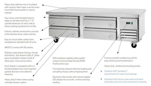 Arctic Air ARCB72 74" Four Drawer Refrigerated Chef Base - Top Restaurant Supplies