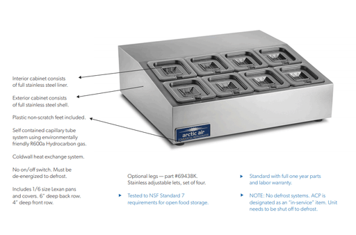 Arctic Air ACP8SQ 28" Eight Pan Compact Counter-Top Prep Unit - Top Restaurant Supplies