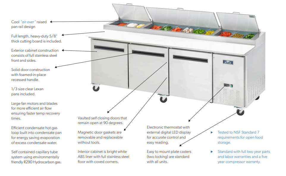 Arctic Air APP94R 94" Three Door Pizza Prep Table, 31 Cu. Ft. - Top Restaurant Supplies