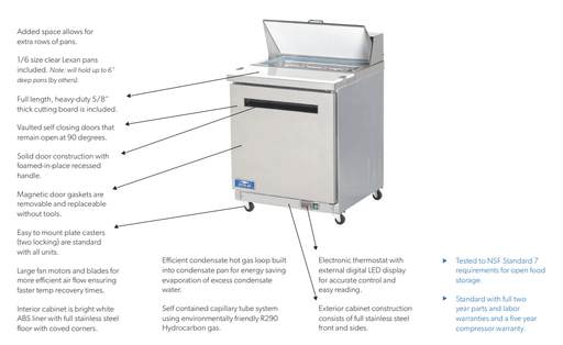 Arctic Air AMT28R 29" One Door Mega-Top Sandwich/Salad Refrigerated Prep Table, 6.5 Cu. Ft. - Top Restaurant Supplies