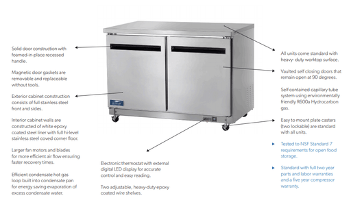 Arctic Air AUC48R 48" Double Door Undercounter Refrigerator. 12 Cu. Ft. - Top Restaurant Supplies