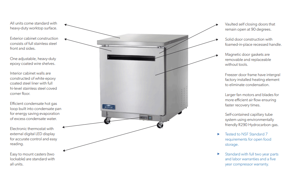 Arctic Air AUC27F Single Door Under-Counter Freezer, 5.4 Cu. Ft. - Top Restaurant Supplies