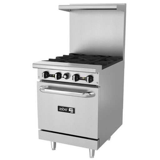 Asber AER-4-24 NG 24" 4 Burner Natural Gas Restaurant Range with Oven - 150,000 BTU - Top Restaurant Supplies