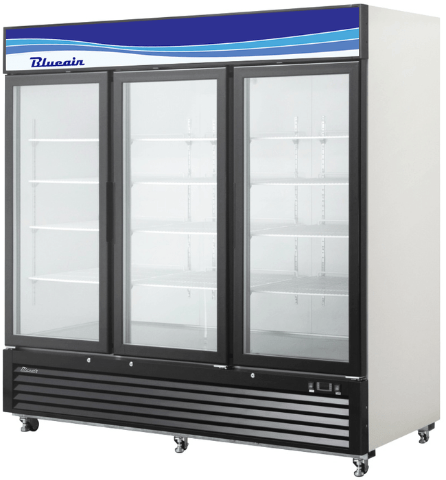 Blue Air BKGM72-HC 3 Glass Door Merchandiser Refrigerator, Swing Door, 72 Cu. Ft. - Top Restaurant Supplies