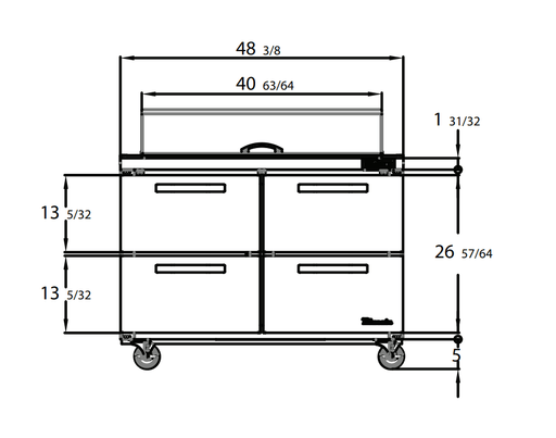 Blue Air BLMT48-D4-HC 4 Drawer Mega Top Sandwich Prep Table with Eighteen 1/6" Pans, 48" wide, 13 Cu. Ft., R-290 Refrigerant - Top Restaurant Supplies