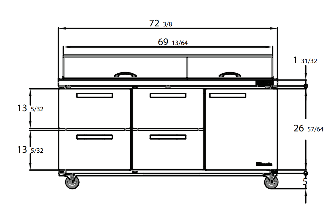 Blue Air BLMT72-D4LM-HC 4 Drawer 1 Door (R) Mega Top Sandwich Prep Table with Thirty 1/6" Pans, 72" wide, 20 Cu. Ft., R-290 Refrigerant - Top Restaurant Supplies