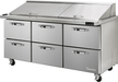 Blue Air BLMT72-D6-HC 6 Drawer Mega Top Sandwich Prep Table with Thirty 1/6" Pans, 72" wide, 20 Cu. Ft, R-290 Refrigerant - Top Restaurant Supplies