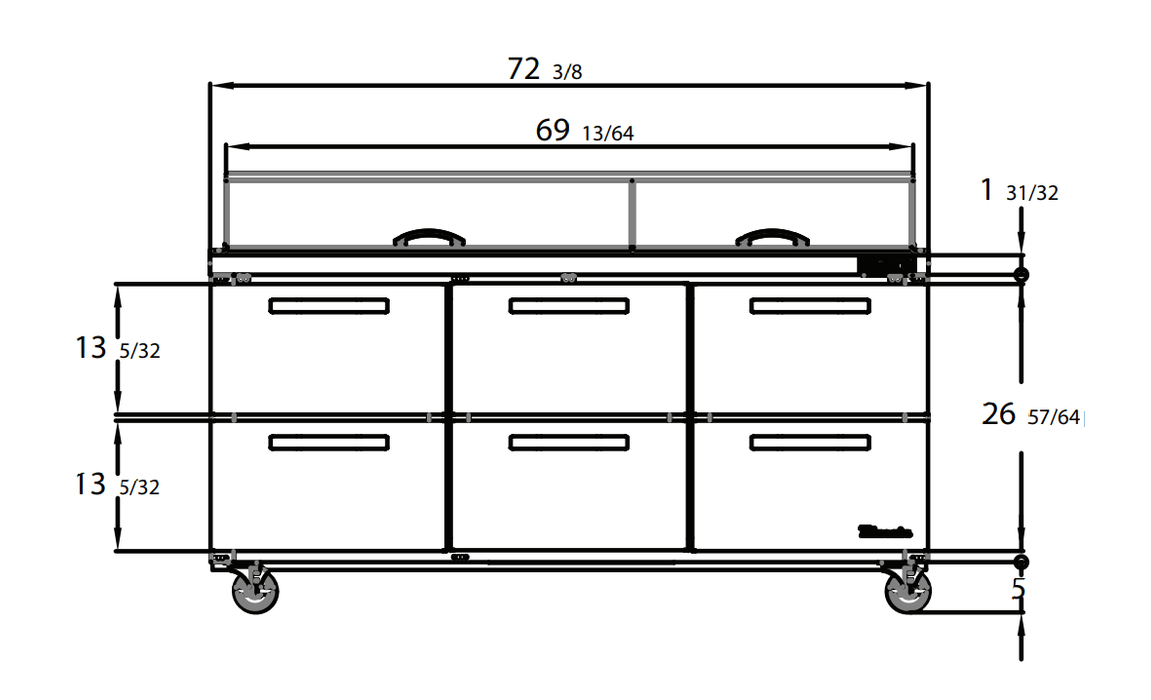 Blue Air BLMT72-D6-HC 6 Drawer Mega Top Sandwich Prep Table with Thirty 1/6" Pans, 72" wide, 20 Cu. Ft, R-290 Refrigerant - Top Restaurant Supplies