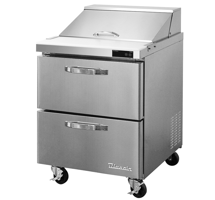 Blue Air BLPT28-D2-HC 2 Drawer Sandwich Prep Table with Six 1/6" & Two 1/9" Pans, 28" wide, 7 Cu. Ft., R-290 Refrigerant - Top Restaurant Supplies